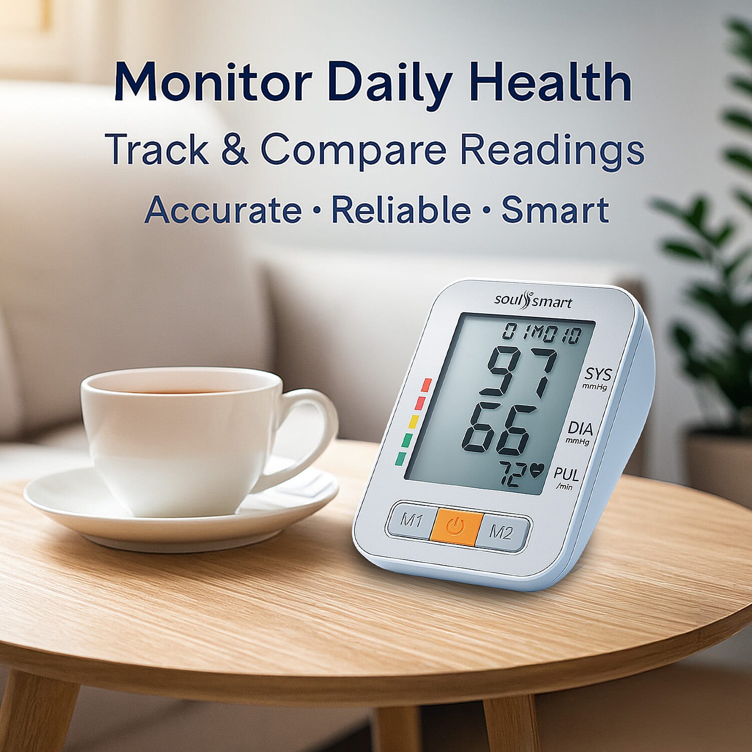 Soul Smart Blood Pressure Monitor - Stores 90 sets of memory for two users each, Calculates average for the latest 3 readings