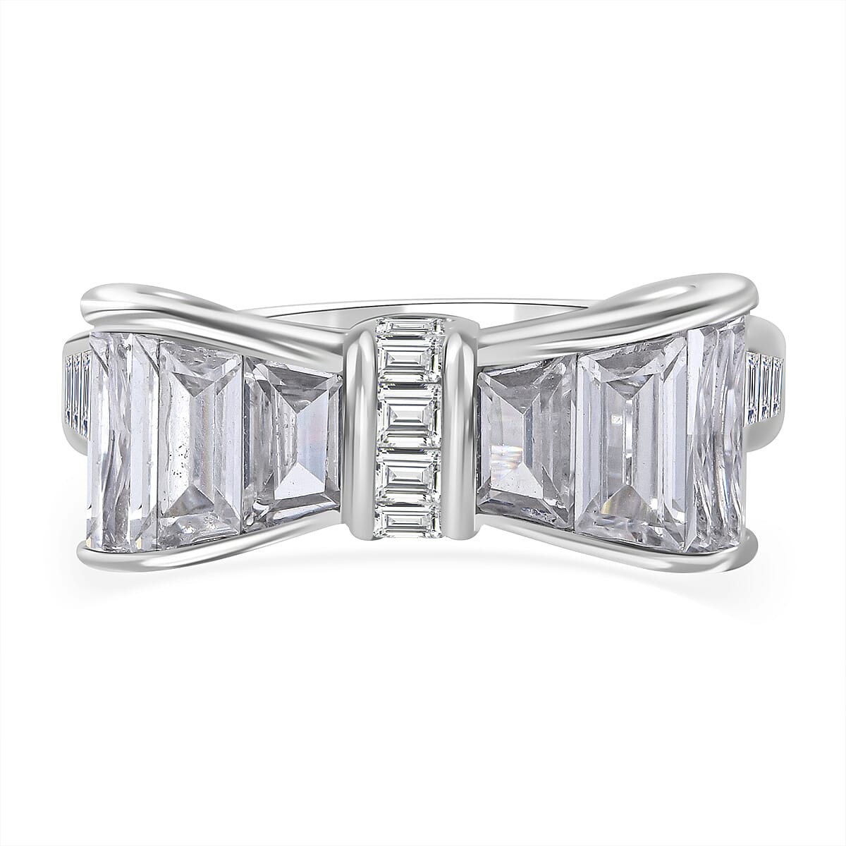 White Cubic Zirconia Ring in Rhodium Overlay Sterling Silver