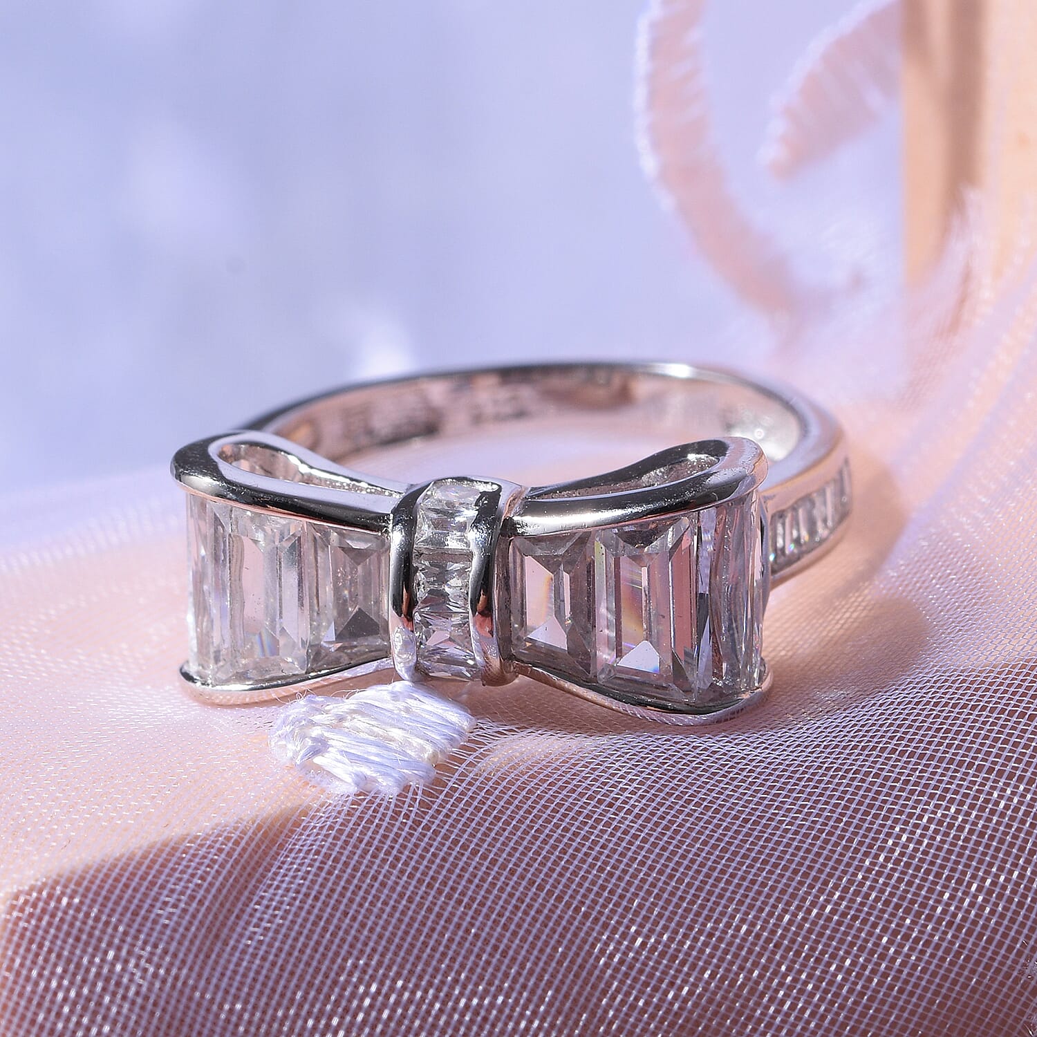 White Cubic Zirconia Ring in Rhodium Overlay Sterling Silver