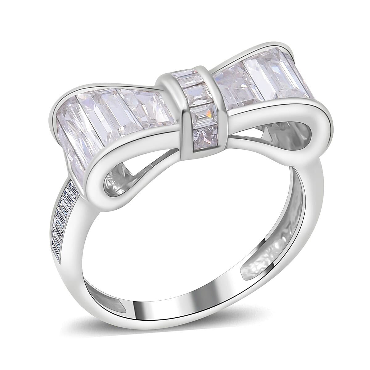 White Cubic Zirconia Ring in Rhodium Overlay Sterling Silver