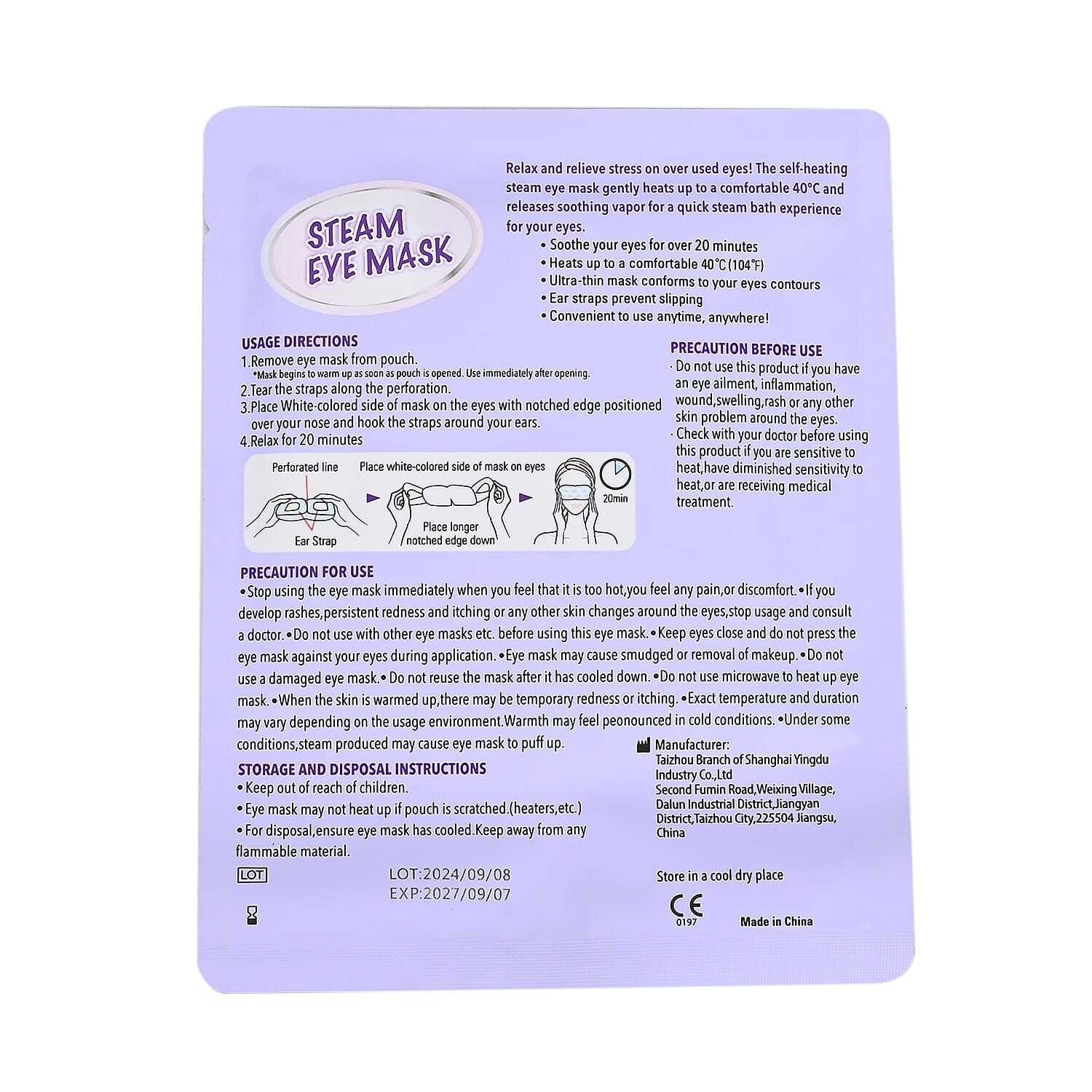 10 Piece Lavender Steam Eye Mask