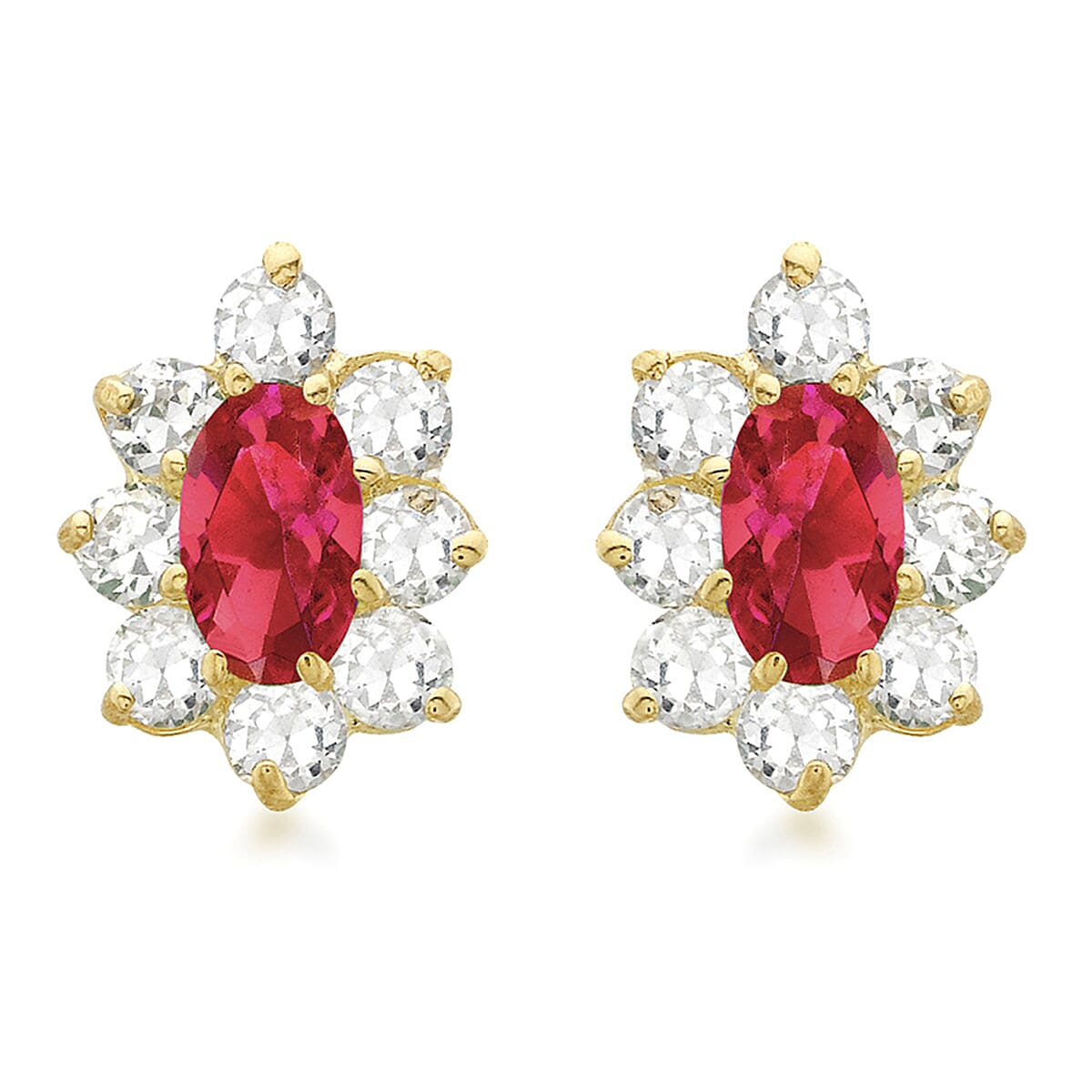 9K Yellow Gold  A   Red Cubic Zirconia ,  White Cubic Zirconia  Earring 1.82 pc,  Gold Wt. 0.93 Gms  1.820  Ct.