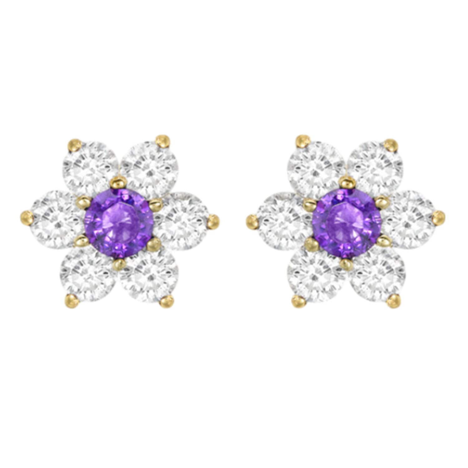 9K Yellow Gold  A   Purple Cubic Zirconia ,  White Cubic Zirconia  Earring 0.98 ct,  Gold Wt. 1.2 Gms  0.980  Ct.