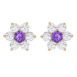 9K Gold Purple and White Floral Stud Earrings