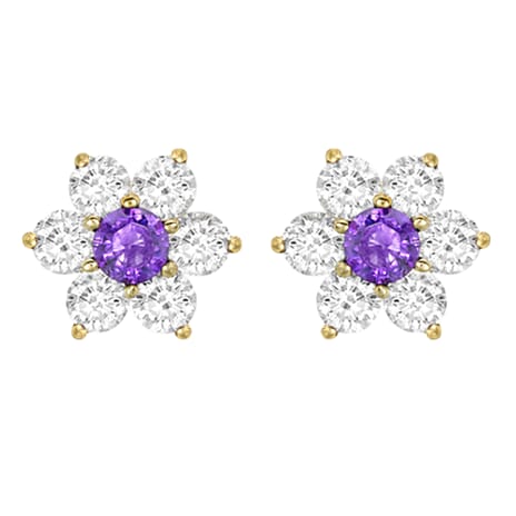 9K Yellow Gold  A   Purple Cubic Zirconia ,  White Cubic Zirconia  Earring 0.98 ct,  Gold Wt. 1.2 Gms  0.980  Ct.