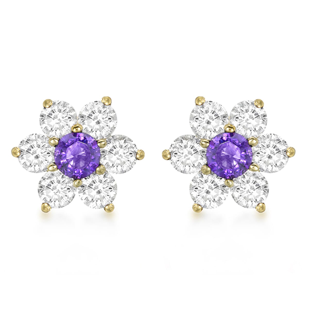 9K Yellow Gold  A   Purple Cubic Zirconia ,  White Cubic Zirconia  Earring 0.98 ct,  Gold Wt. 1.2 Gms  0.980  Ct.