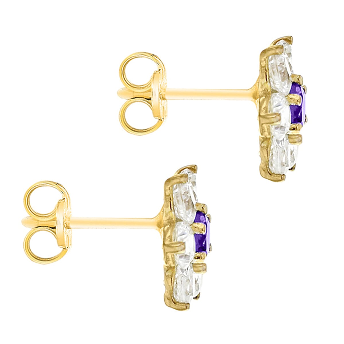 9K Yellow Gold  A   Purple Cubic Zirconia ,  White Cubic Zirconia  Earring 0.98 ct,  Gold Wt. 1.2 Gms  0.980  Ct.