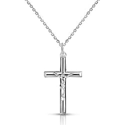 Rhodium Overlay Sterling Silver Crucifix Pendant with Chain (Size 18)