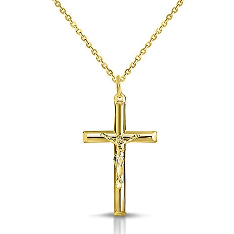 Yellow Gold Overlay Sterling Silver Crucifix Pendant with Chain & Spring Ring Clasp (Size 18)