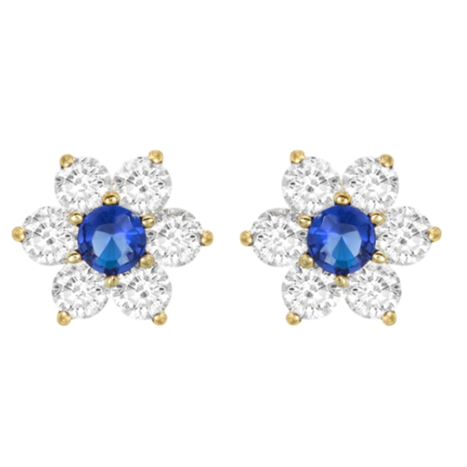 9K Yellow Gold  A   Blue Cubic Zirconia ,  White Cubic Zirconia  Earring 0.98 pc,  Gold Wt. 1.2 Gms  0.980  Ct.