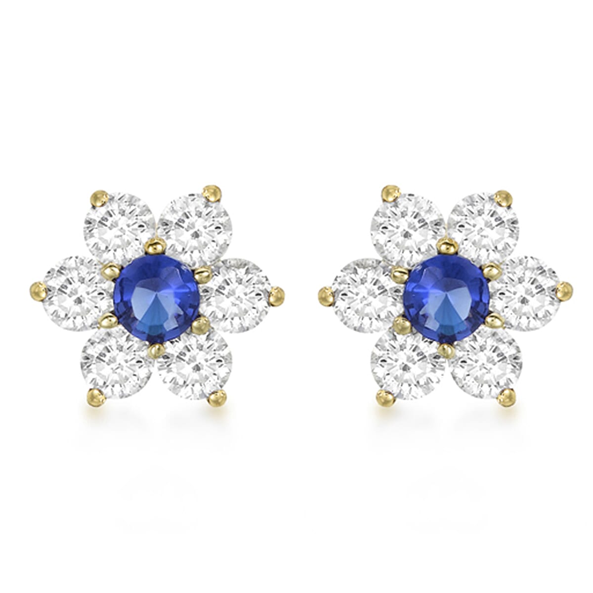 9K Yellow Gold  A   Blue Cubic Zirconia ,  White Cubic Zirconia  Earring 0.98 pc,  Gold Wt. 1.2 Gms  0.980  Ct.