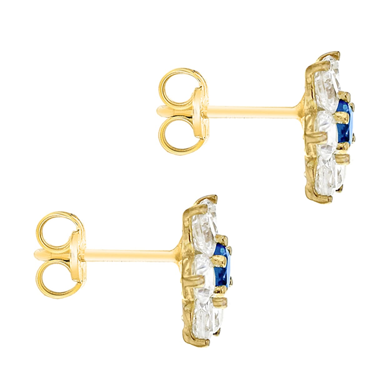 9K Yellow Gold  A   Blue Cubic Zirconia ,  White Cubic Zirconia  Earring 0.98 pc,  Gold Wt. 1.2 Gms  0.980  Ct.