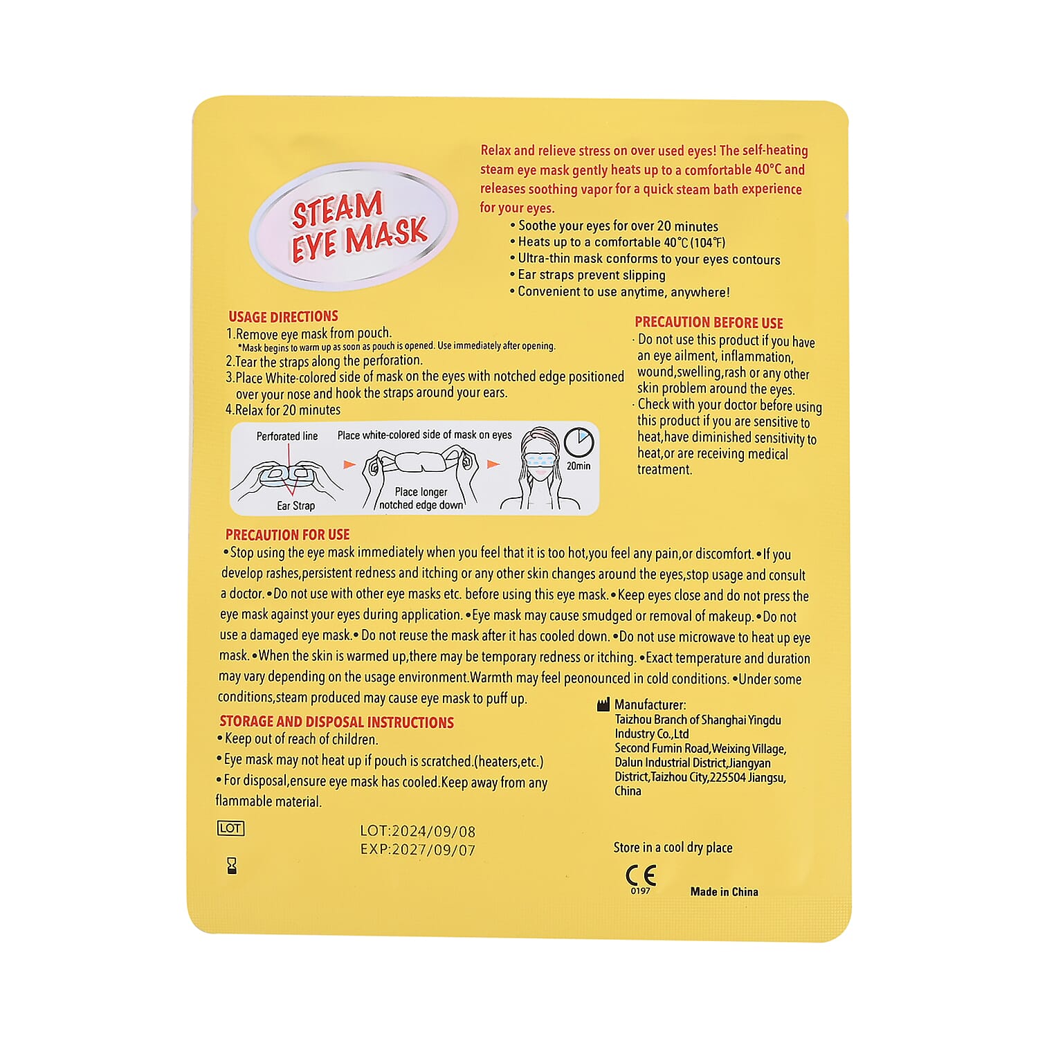 10 Piece Chamomile Steam Eye Mask