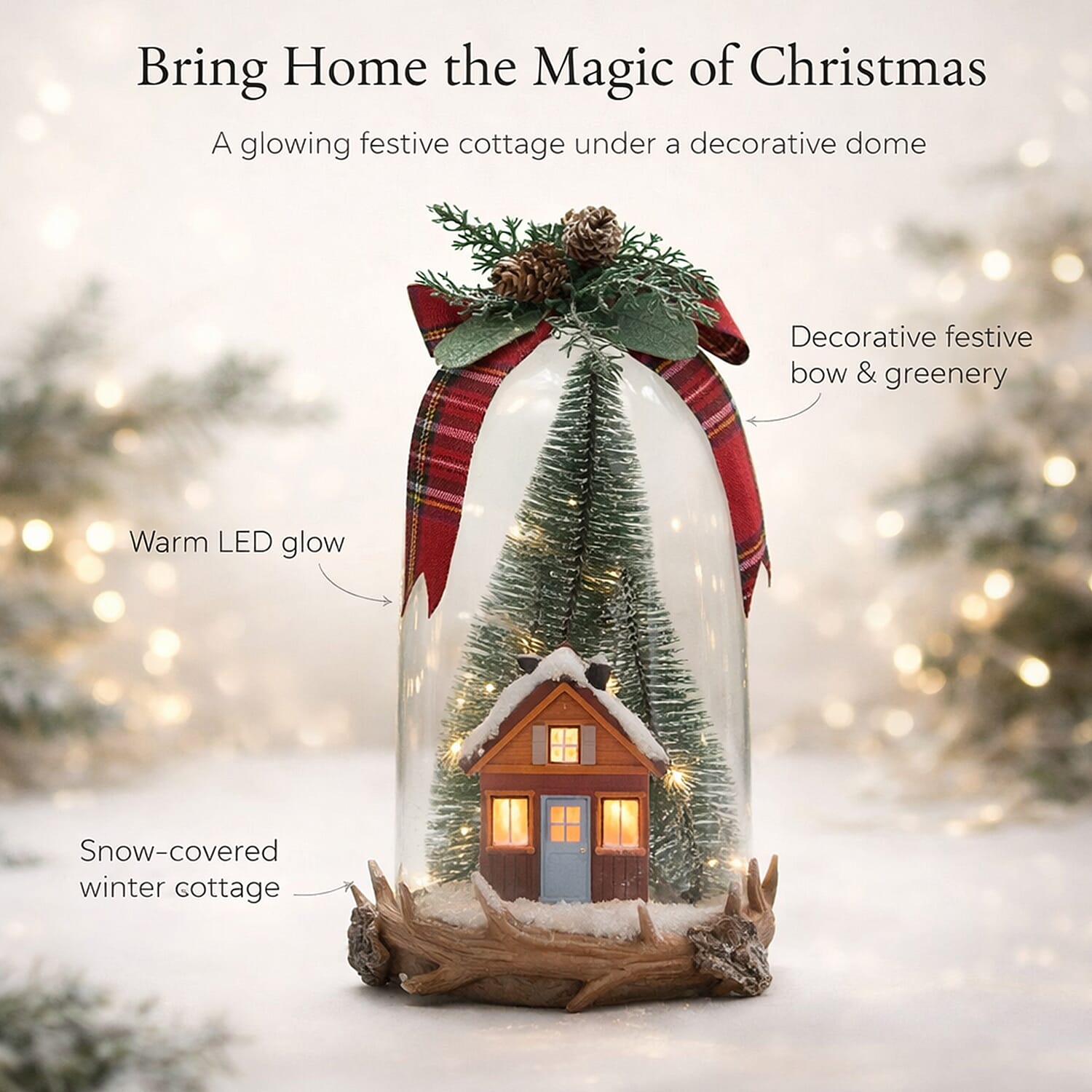 Light-up Christmas Cottage in a Dome