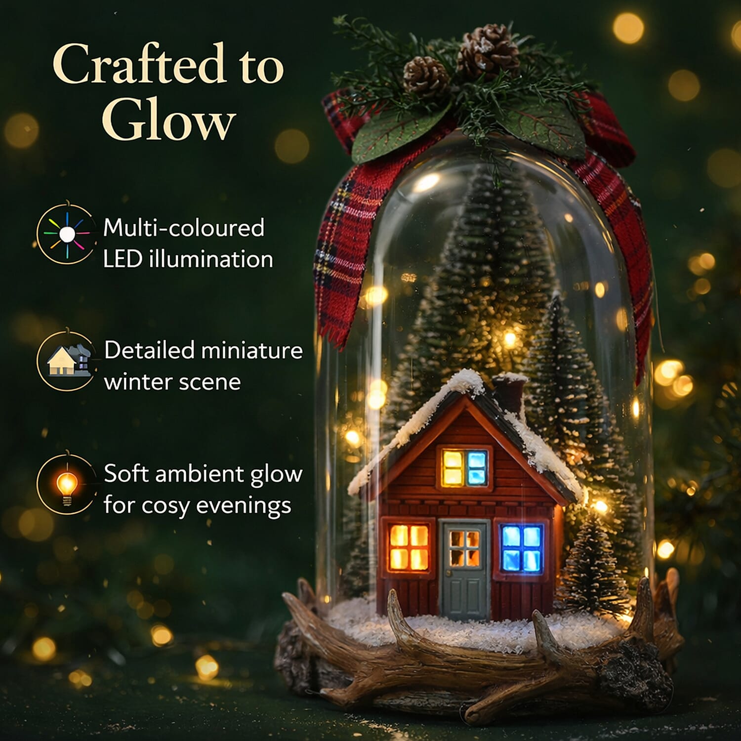 Light-up Christmas Cottage in a Dome