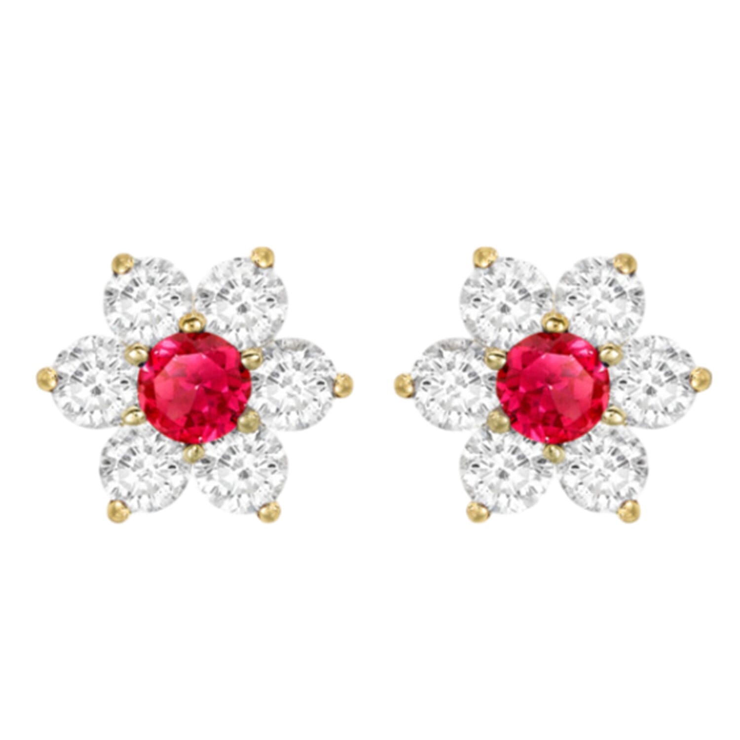 9K Yellow Gold  A   Red Cubic Zirconia ,  White Cubic Zirconia  Earring 0.98 pc,  Gold Wt. 1.2 Gms  0.980  Ct.