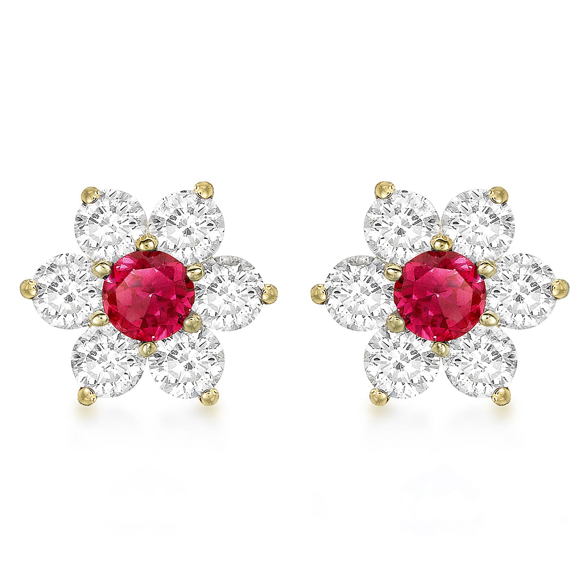 9K Yellow Gold  A   Red Cubic Zirconia ,  White Cubic Zirconia  Earring 0.98 pc,  Gold Wt. 1.2 Gms  0.980  Ct.
