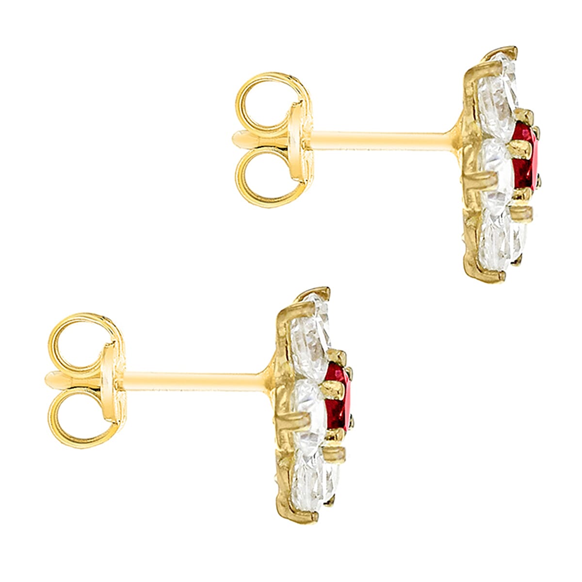9K Yellow Gold  A   Red Cubic Zirconia ,  White Cubic Zirconia  Earring 0.98 pc,  Gold Wt. 1.2 Gms  0.980  Ct.