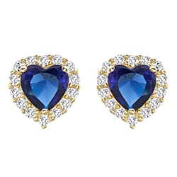 9K Gold Blue and White Heart Stud Earrings