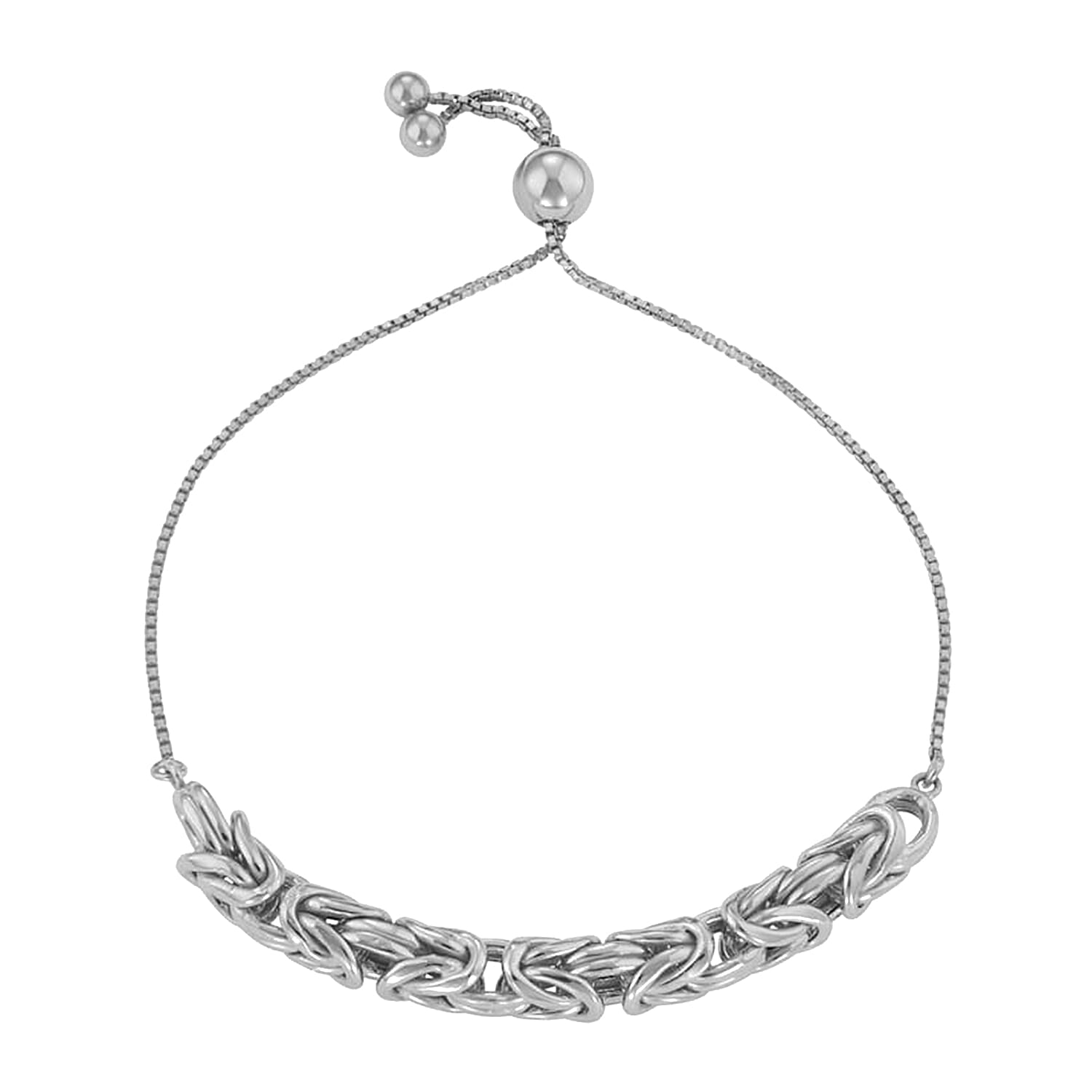   Sterling Silver Byzantine Adjustable Bracelet (Size - 6.5 - 9)