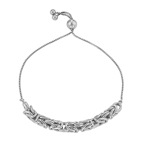Byzantine Adjustable Bracelet (Size - 6.5 - 9) in Rhodium Overlay Sterling Silver