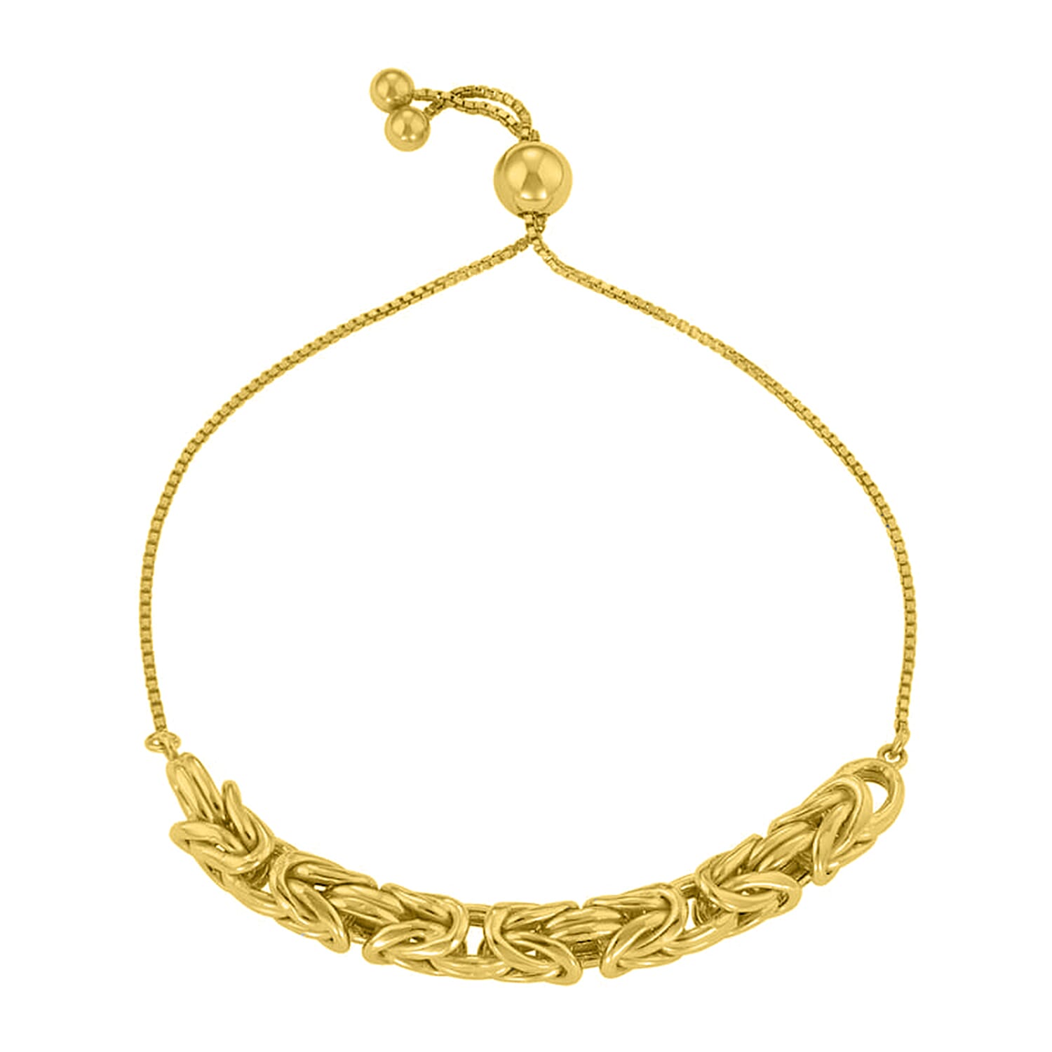 Byzantine Adjustable Bracelet (Size - 6.5 - 9) in Yellow Gold Plated Sterling Silver