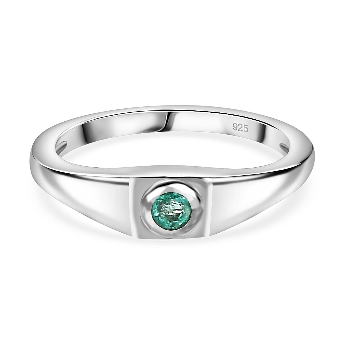 Emerald Solitaire Ring in Platinum Overlay Sterling Silver