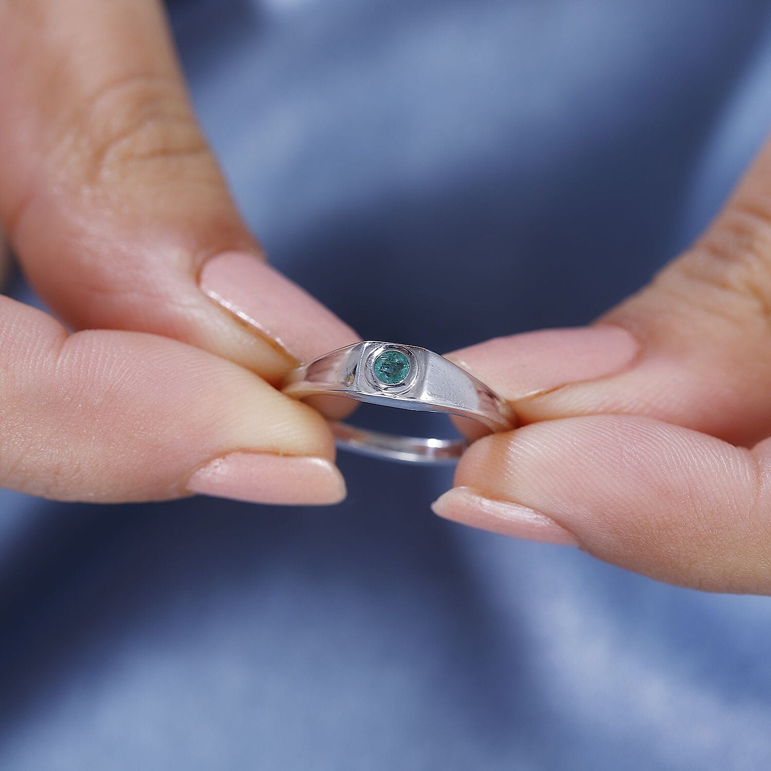 Emerald Solitaire Ring in Platinum Overlay Sterling Silver