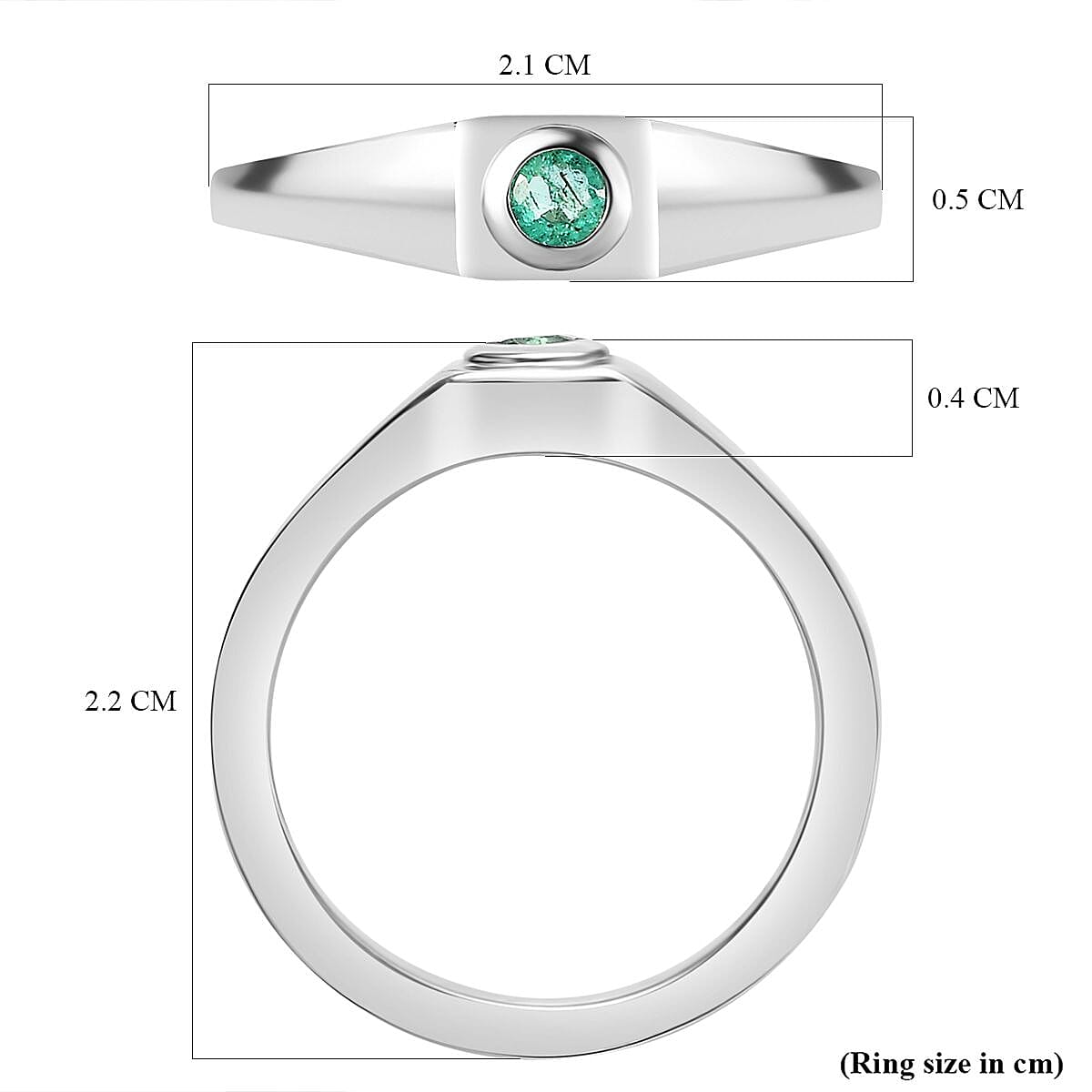 Emerald Solitaire Ring in Platinum Overlay Sterling Silver