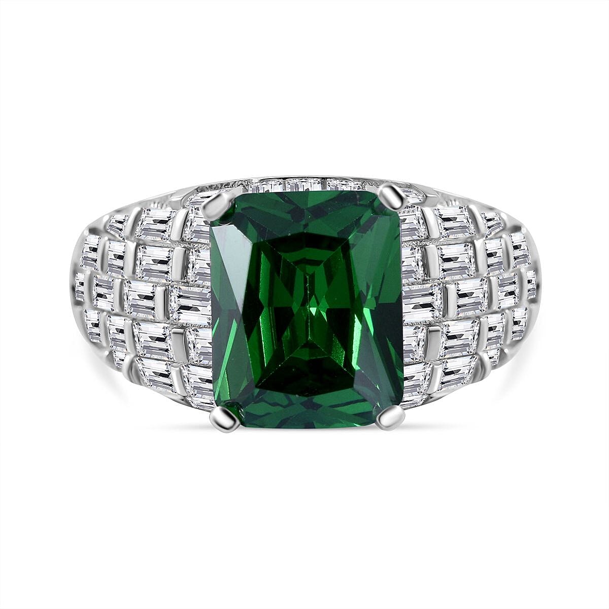 Green & White Cubic Zirconia Ring in Rhodium Overlay Sterling Silver