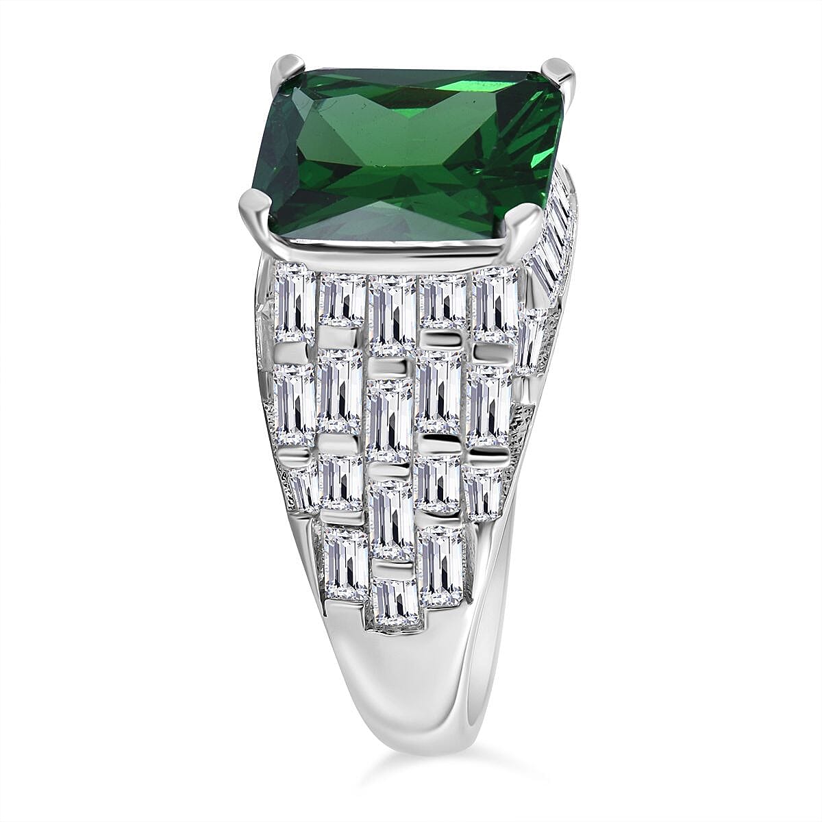 Green & White Cubic Zirconia Ring in Rhodium Overlay Sterling Silver