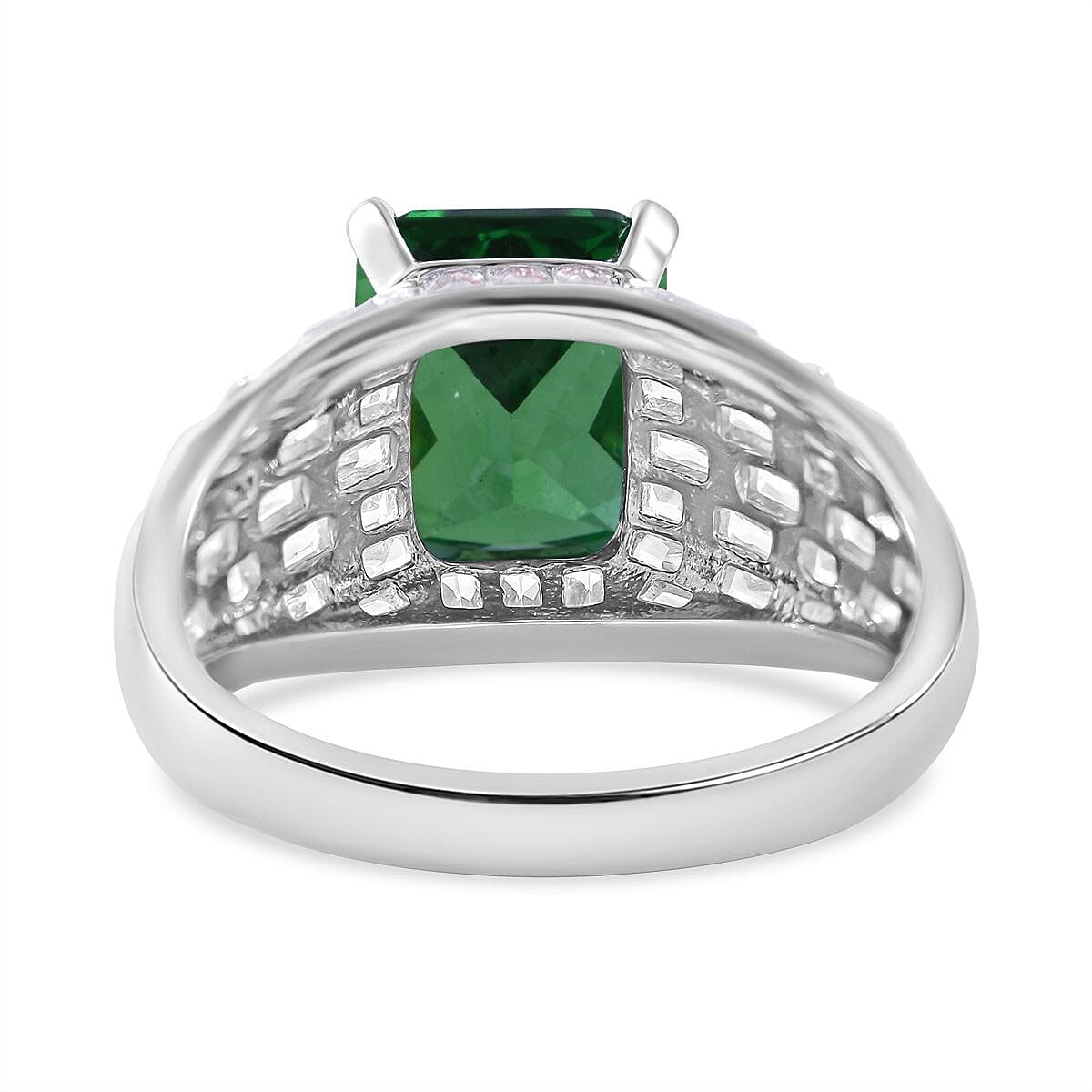 Green & White Cubic Zirconia Ring in Rhodium Overlay Sterling Silver