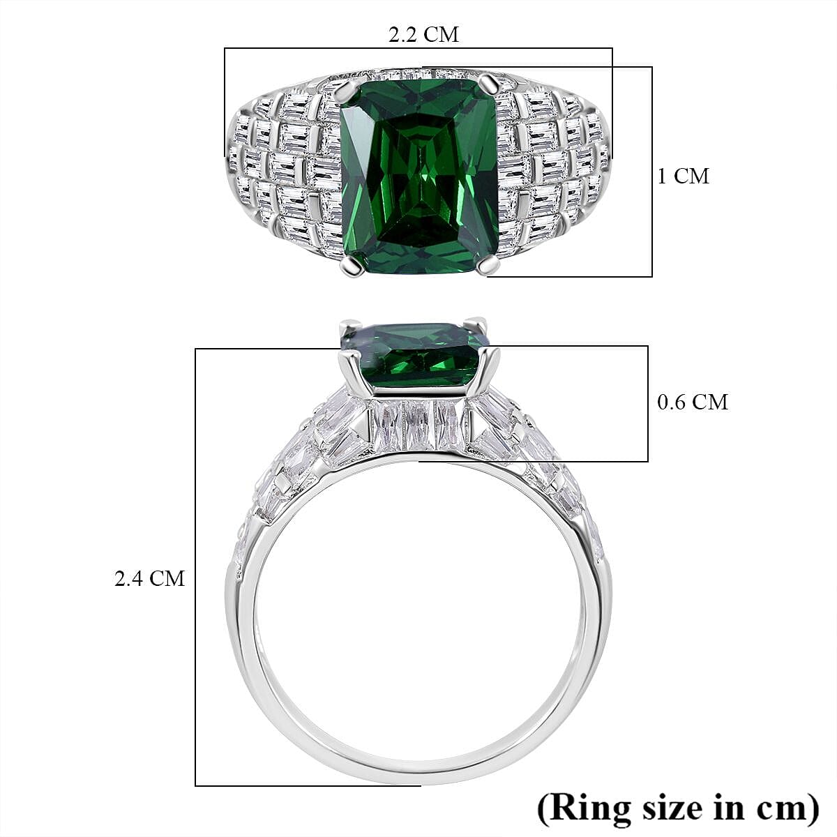 Green & White Cubic Zirconia Ring in Rhodium Overlay Sterling Silver
