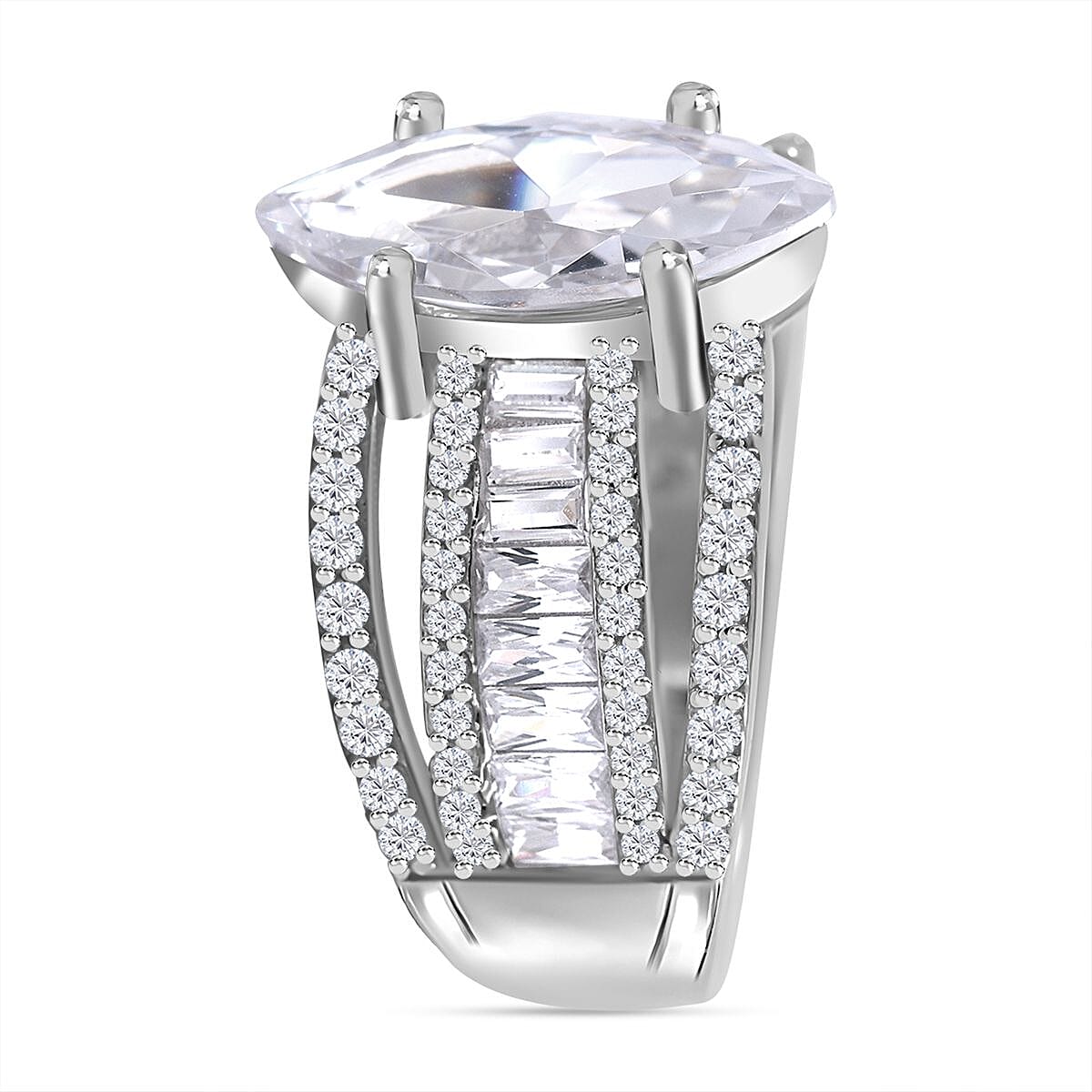 Lustro Stella -White Cubic Zirconia Ring in Rhodium Overlay Sterling Silver