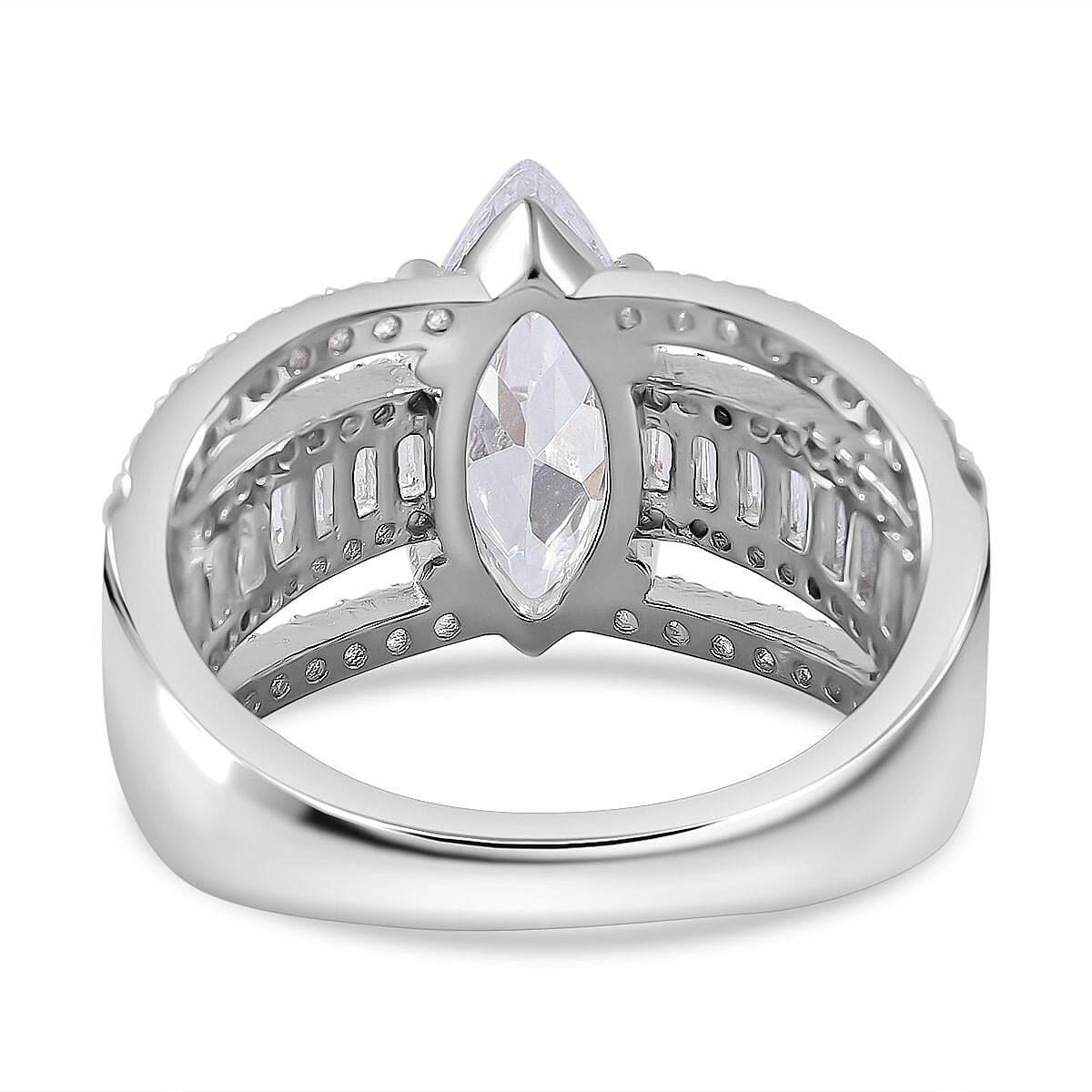 Lustro Stella -White Cubic Zirconia Ring in Rhodium Overlay Sterling Silver