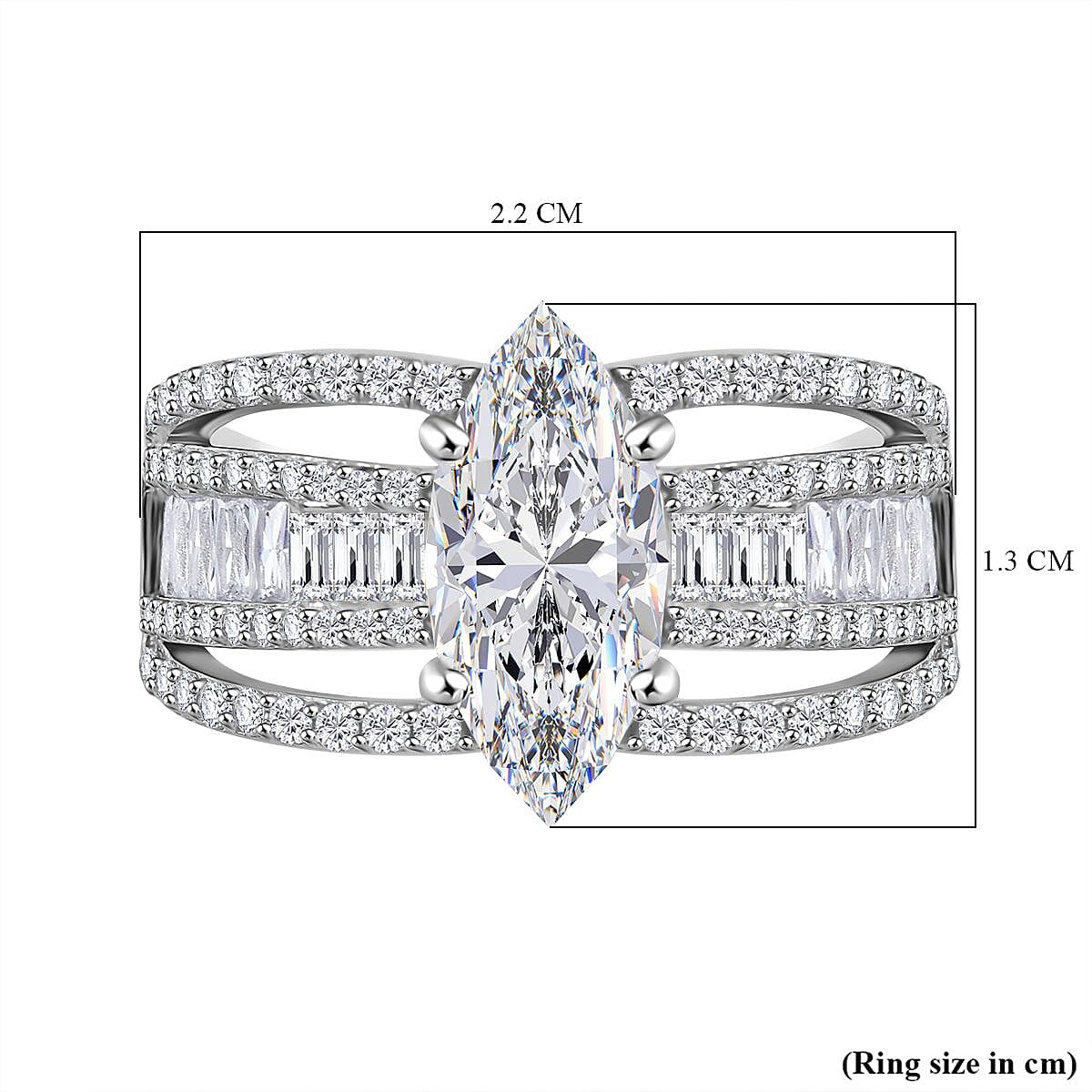 Lustro Stella -White Cubic Zirconia Ring in Rhodium Overlay Sterling Silver