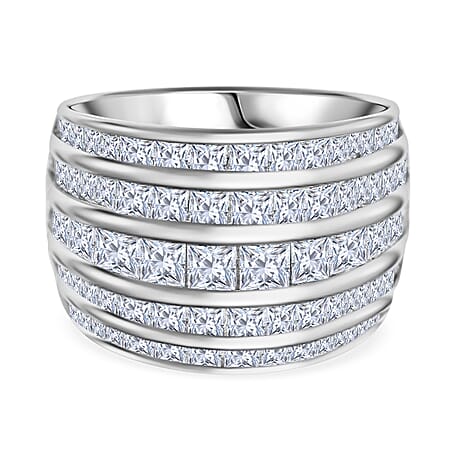 Lustro Stella -  Cubic Zirconia Multi Row Band Ring in Rhodium Overlay Sterling Silver 8.74 Gms