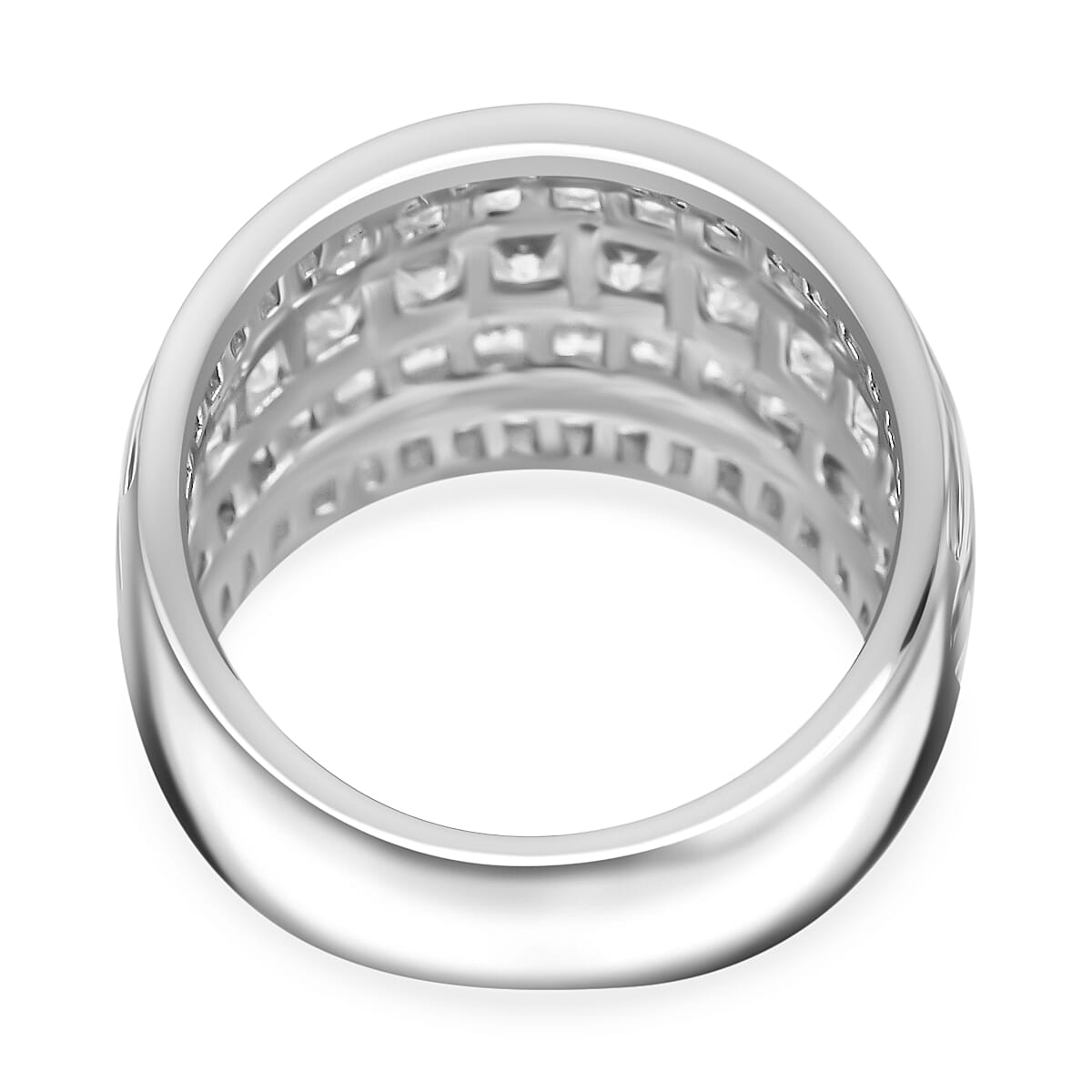 Lustro Stella -  Cubic Zirconia Multi Row Band Ring in Rhodium Overlay Sterling Silver 8.74 Gms