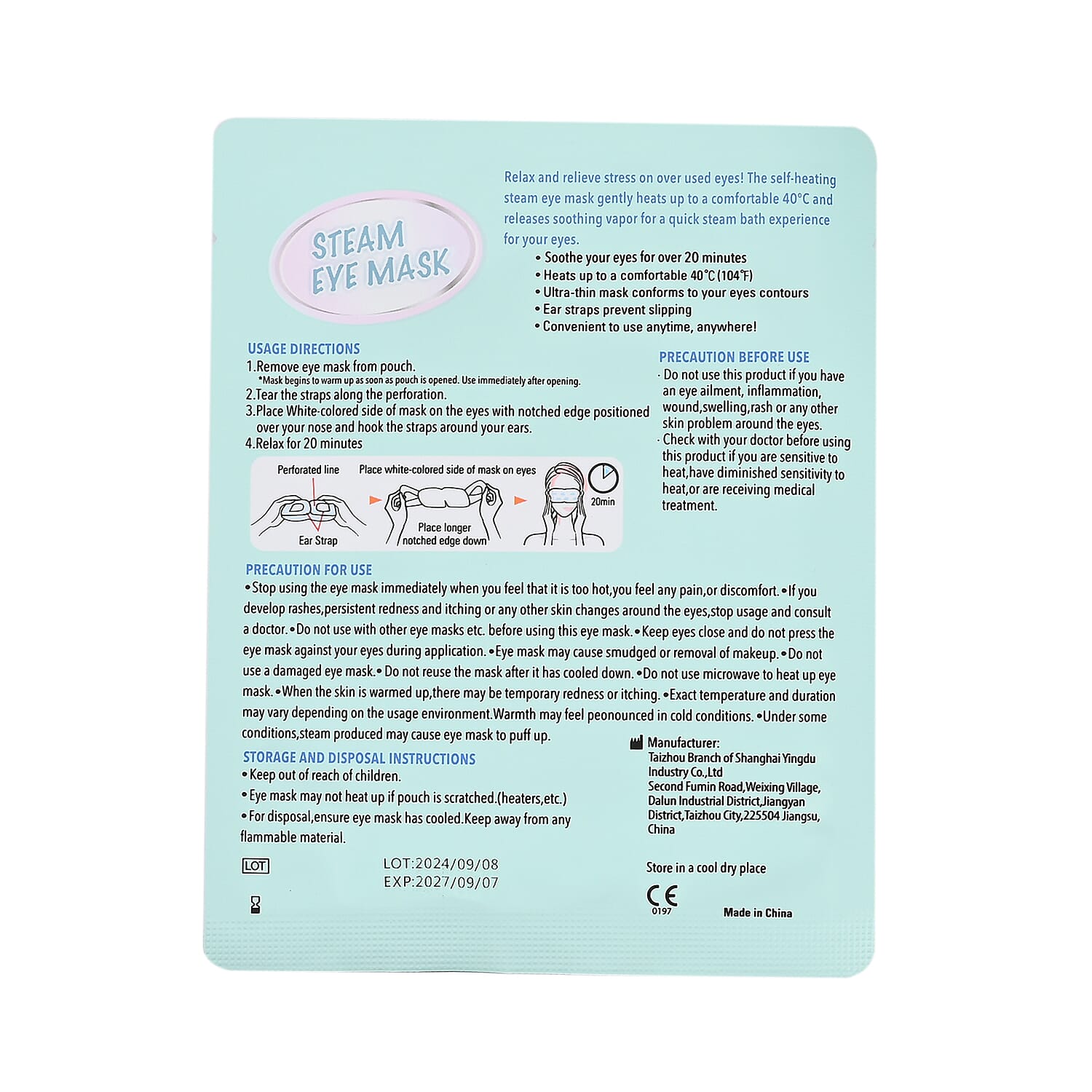 10 Piece Hyaluronic Steam Eye Mask - Blue