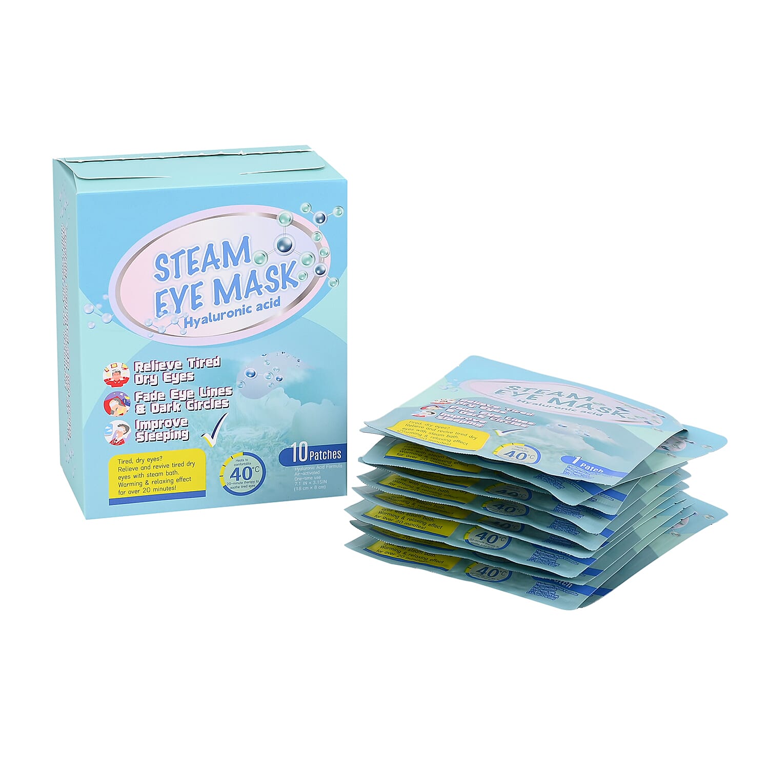 10 Piece Hyaluronic Steam Eye Mask - Blue
