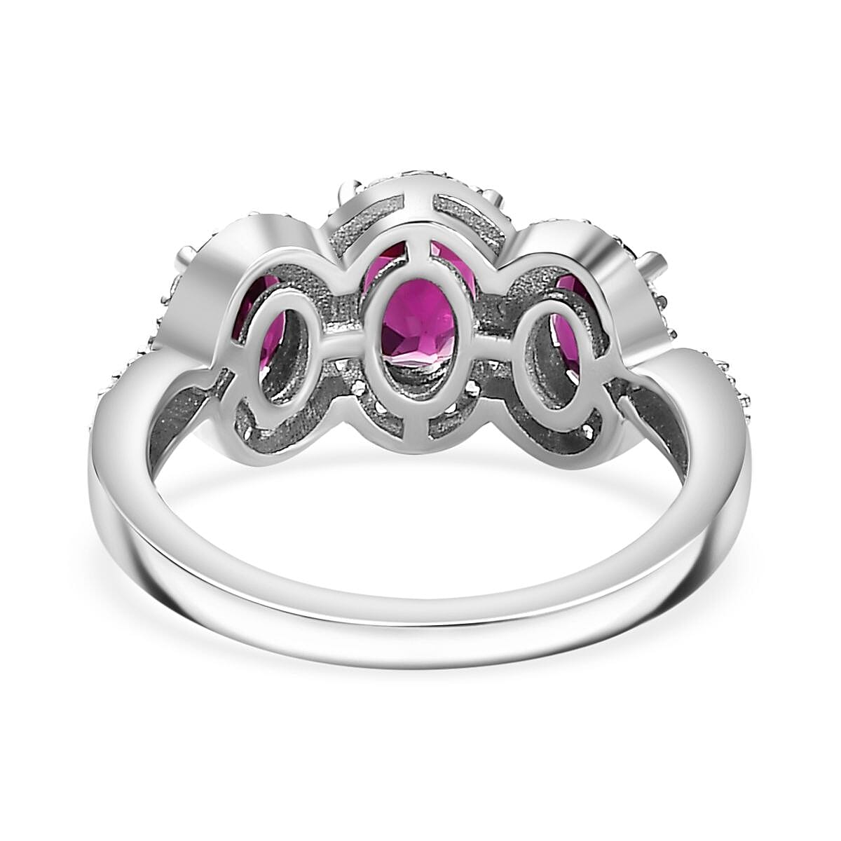 The Tony Diniz Collection - Natural Ember Garnet, Natural White Zircon Trilogy Halo Ring in Rhodium Sterling Silver 2.56 Ct