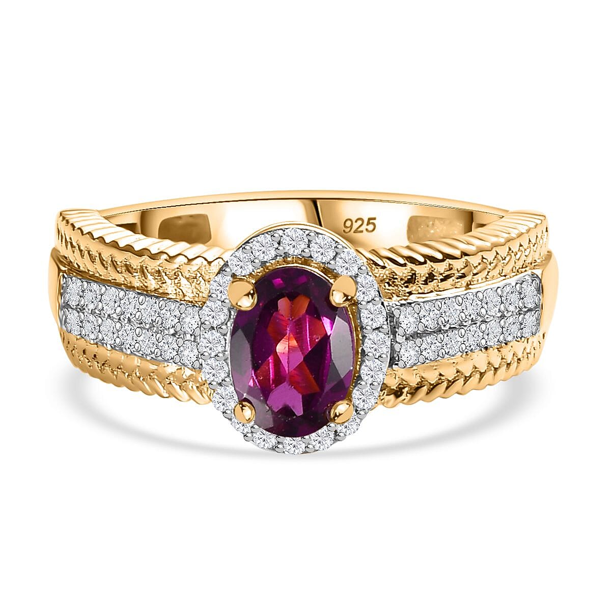 The Tony Diniz Collection - Natural Ember Garnet, Natural White Zircon Ring in 18K Gold Vermeil Sterling Silver 1.91 ct