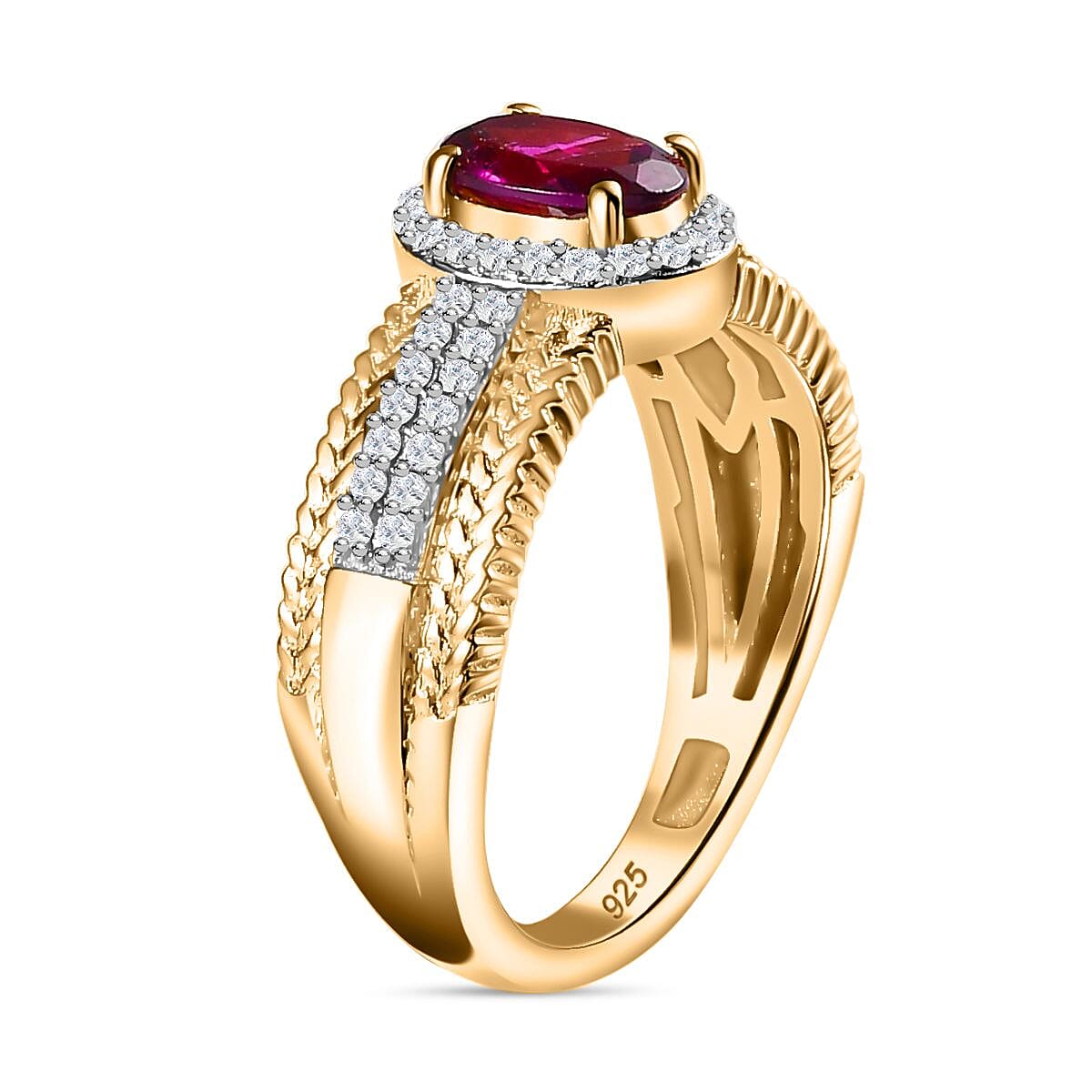 The Tony Diniz Collection - Natural Ember Garnet, Natural White Zircon Ring in 18K Gold Vermeil Sterling Silver 1.91 ct