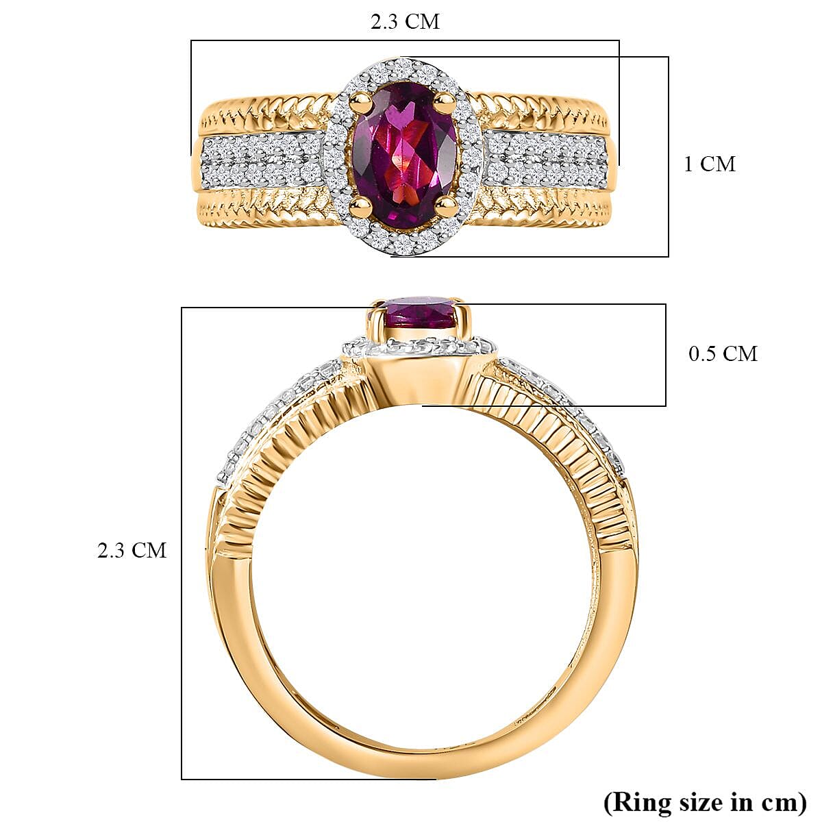 The Tony Diniz Collection - Natural Ember Garnet, Natural White Zircon Ring in 18K Gold Vermeil Sterling Silver 1.91 ct