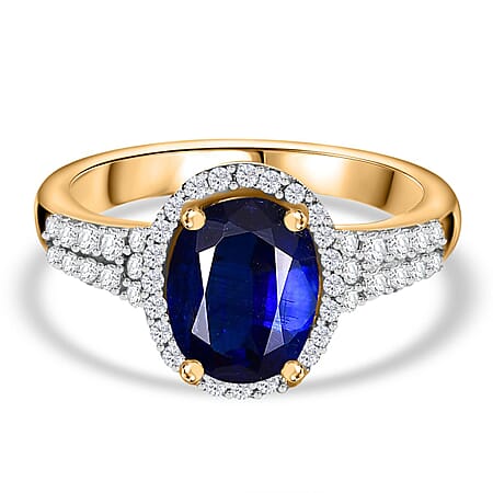 Kyanite White, Zircon Halo Ring in 18K Yellow Gold Vermeil Plated Sterling Silver 3.08 Ct