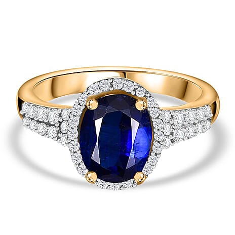 D'Joy Kyanite & White Zircon Ring in 18K Vermeil Yellow Gold Plated Sterling Silver 3.08 Ct.