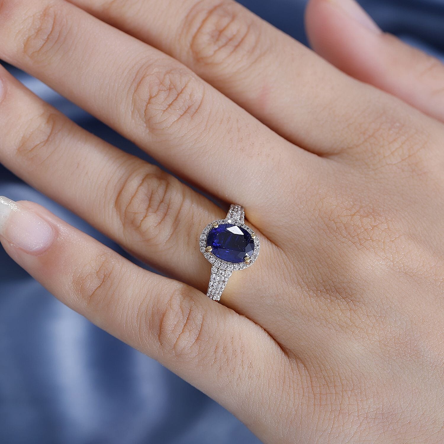 D'Joy Kyanite & White Zircon Ring in 18K Vermeil Yellow Gold Plated Sterling Silver 3.08 Ct.