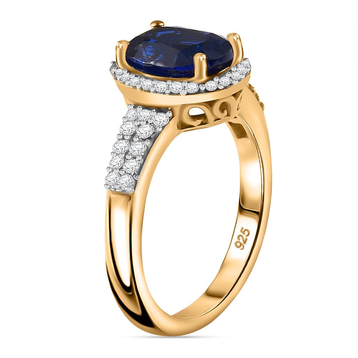 D'Joy Kyanite & White Zircon Ring in 18K Vermeil Yellow Gold Plated Sterling Silver 3.08 Ct.