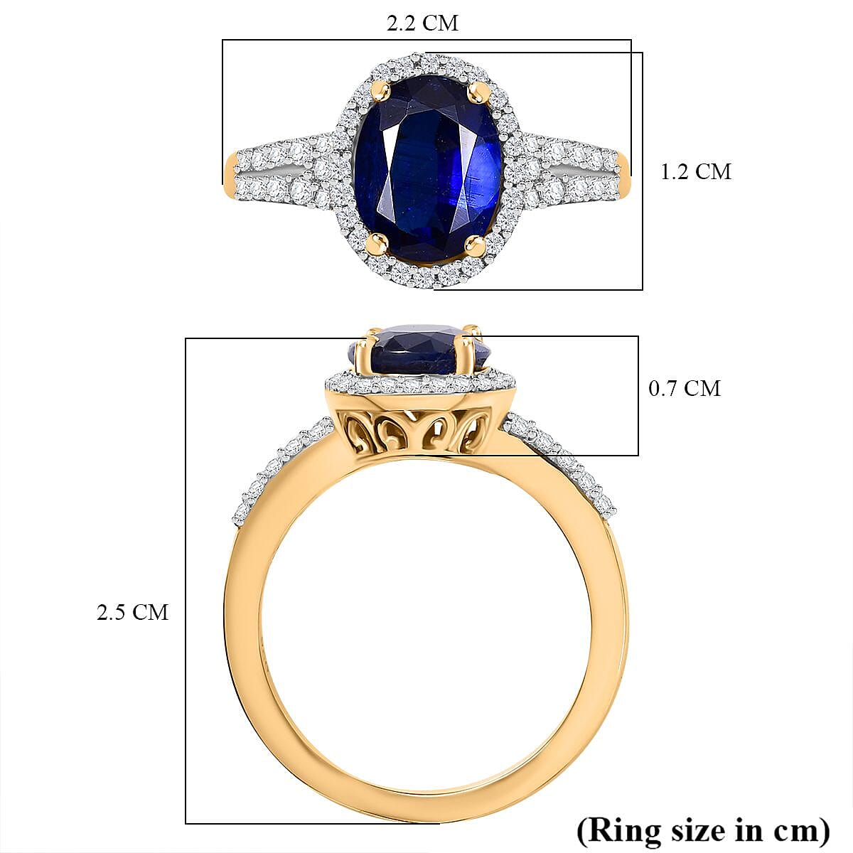 D'Joy Kyanite & White Zircon Ring in 18K Vermeil Yellow Gold Plated Sterling Silver 3.08 Ct.