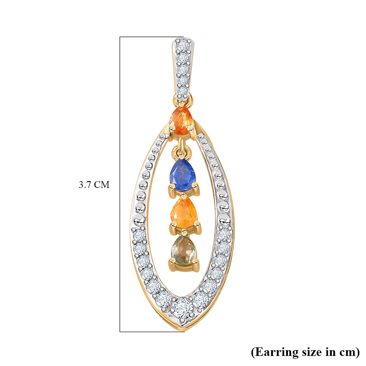 Multi Sapphire & Natural Zircon Earrings With Push Back in 18K Vermeil Yellow Gold Plated Sterling Silver 2.68 Ct